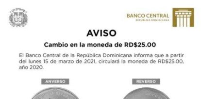 Circulará nueva moneda de 25 pesos, según Banco Central,Circulará nueva moneda de 25 pesos, según Banco Central