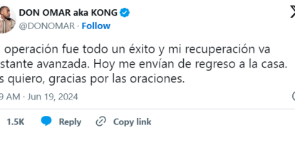 Don Omar afirma que su operación de cáncer «fue todo un éxito» y su recuperación va  avanzada,Don Omar afirma que su operación de cáncer «fue todo un éxito» y su recuperación va  avanzada