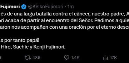 Keiko Fujimori confirmó la muerte de su padre Alberto Fujimori. (Fuente: X/ @KeikoFujimori),Keiko Fujimori confirmó la muerte de su padre Alberto Fujimori. (Fuente: X/ @KeikoFujimori)