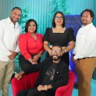 Melvin Javier Dir. Creativo; Coralia Lebrón Dir. De Mercadeo; Kirsys Garcia Dir. De Logistica, Pablo Fox asistente produccion, y Yoel Quiñonez CEO Premios Triunfo