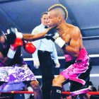 El dominicano Norberto Jiménez (Meneito) al conectar su derecha en el rostro del panameño Julio Escudero, a quien venció por decisión