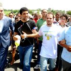 Rueda de prensa: con los aspirantes a diputado de diverso partido de SANTO DOMINGO, República Dominicana.  El ex candidato a senador por la provincia Santo Domingo, Juan Hubieres, fue trasladado a su casa, y el ex candidato a alcalde José Vásquez a un centro  médico, aquejados de problemas de salud, luego de que ambos mantuvieran una huelga de hambre en la iglesia Paz y Bien, en foto: Luis abinader, Dionisio Alasió, Claudio Caamaño y Rafael Roso. Peridico HOY / Bienvenido Mejía / 6-06-2016