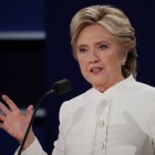 LAS VEGAS, NV - OCTOBER 19: Democratic presidential nominee former Secretary of State Hillary Clinton speaks during the third U.S. presidential debate at the Thomas & Mack Center on October 19, 2016 in Las Vegas, Nevada. Tonight is the final debate ahead of Election Day on November 8.   Chip Somodevilla/Getty Images/AFP
== FOR NEWSPAPERS, INTERNET, TELCOS & TELEVISION USE ONLY ==