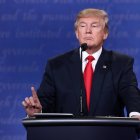 LAS VEGAS, NV - OCTOBER 19: Republican presidential nominee Donald Trump gestures as he speaks during the third U.S. presidential debate at the Thomas & Mack Center on October 19, 2016 in Las Vegas, Nevada. Tonight is the final debate ahead of Election Day on November 8.   Win McNamee/Getty Images/AFP
== FOR NEWSPAPERS, INTERNET, TELCOS & TELEVISION USE ONLY ==