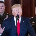 US President Donald J. Trump delivers a statement on Iran
