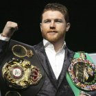 Boxer Canelo Alvarez poses for photos at Madison Square Garden in New York, Wednesday, Oct. 17, 2018. He will meet Rocky Fielding in a 12-round, super middleweight bout Dec. 15, 2018. (AP Photo/Richard Drew)