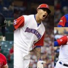 Shohei Ohtani y Mike Trout (izquierda) Manny Machado (centro), José Altuve y Carlos Correa a la derecha.