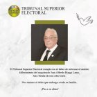Tribunal Superior Electoral lamenta fallecimiento de su juez titular Juan Alfredo Biaggi Lama. Fuente externa