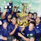 Los jugadores de los Tigres del Licey  disfrutan el triunfo frente a las Aguilas en la SC 2008.