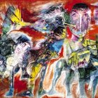 Ramón Oviedo. Rito Remoto. Acrílica sobre tela, 30x40 pulgadas, 1988. Colección Báez-Tavárez.