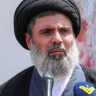 Hachem Safieddine, lors des obsèques d'un commandant du Hezbollah, le 12 juin 2024 dans la banlieue sud de Beyrouth. REUTERS - Mohamed Azakir