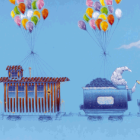 Manuel Nina Cisneros. Tren mágico. Acrílica sobre tela, 40x70 pulgadas, 2024.