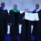 Durante el acto, Pablo Valdez, Julio Borbón, José Graziano da Silva y el rector Editrudis Beltrán.   Foto Alexis Monegro.