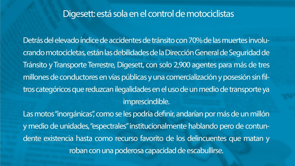 Digesett: está sola en el control de motociclistas