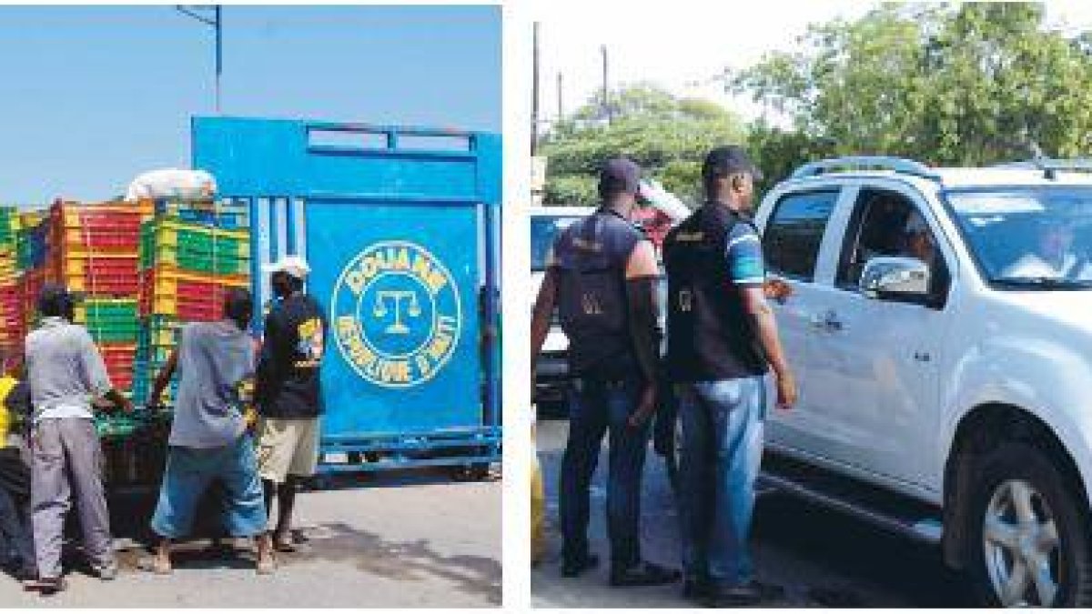 Haitianos al cruzar mercancías a Haití en  mercado de Dajabón. Soldados  del Ejército en el puesto de chequeo de Jicomé,  en Navarrete.
