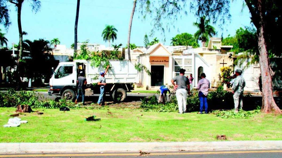Brigadas del ADN en labor de poda y recolección de ramas en el cementerio Cristo Redentor