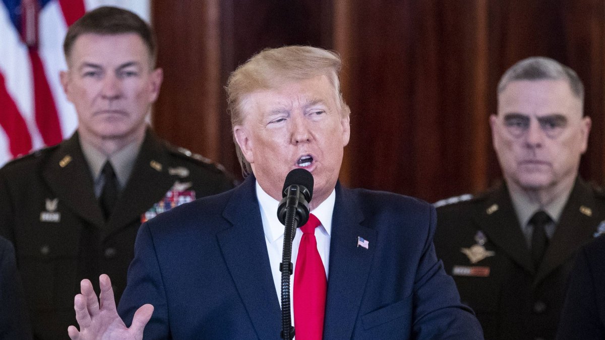 US President Donald J. Trump delivers a statement on Iran