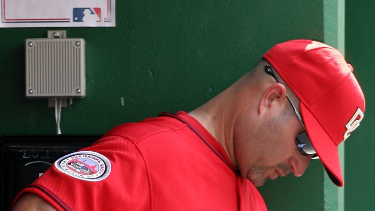 Washington Nationals manager Manny Acta looks at the ground during the eighth inning of a baseball game against the San Francisco Giants Sunday, June 8, 2008, in Washington. The Giants won 6-3. (AP Photo/Luis M. Alvarez)