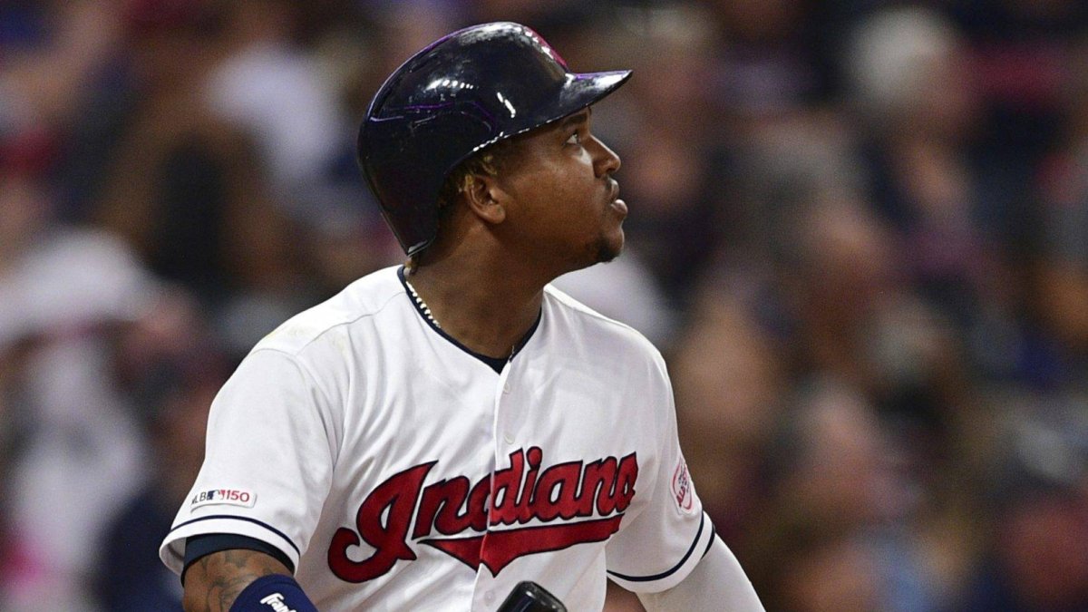 Cleveland Indians' Jose Ramirez watches his two-run home run off Detroit Tigers starting pitcher Matthew Boyd during the sixth inning of a baseball game Thursday, July 18, 2019, in Cleveland. (AP Photo/David Dermer)