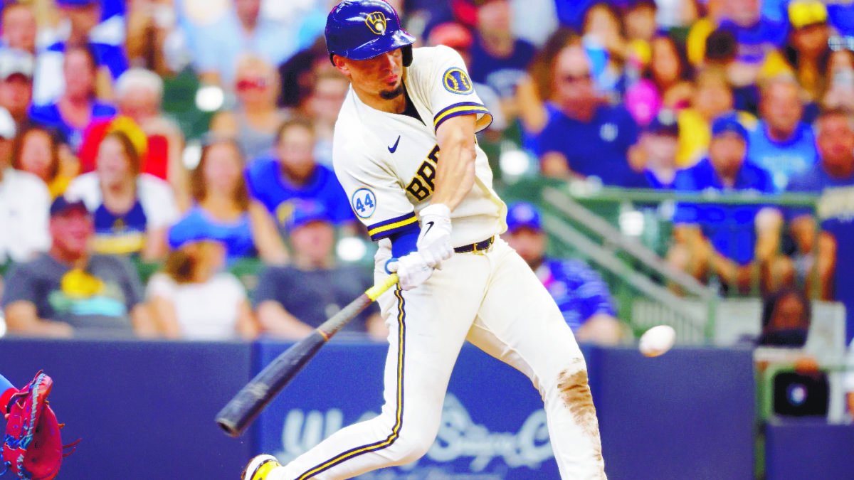 Milwaukee Brewers shortstop Willy Adames hits a grand-slam against the Chicago Cubs during the fourth inning of a baseball game Wednesday, June 30, 2021, in Milwaukee. (AP Photo/Jeffrey Phelps)