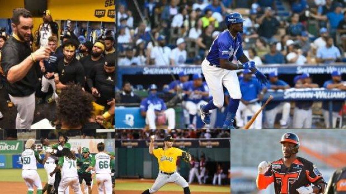 Arriba: José Leger y Ronny Mauricio. Abajo de izquierda a derecha: Jugadores de las Estrellas, Yunesky Maya y Miguel Andújar.