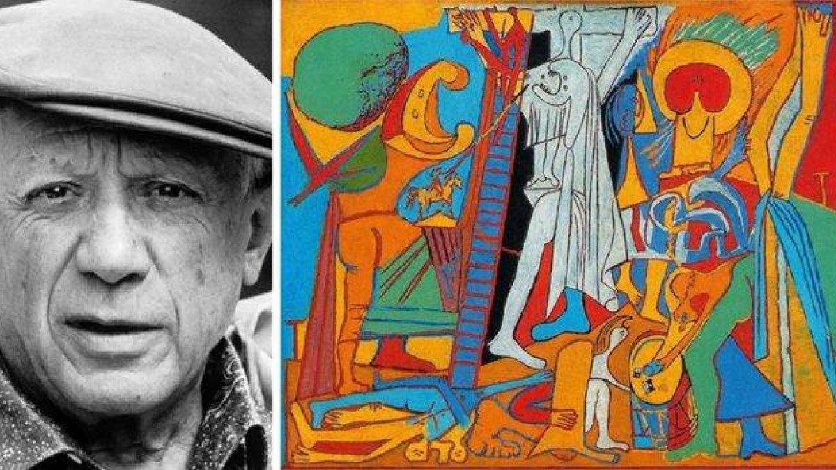Pablo Picasso y una de sus pinturas