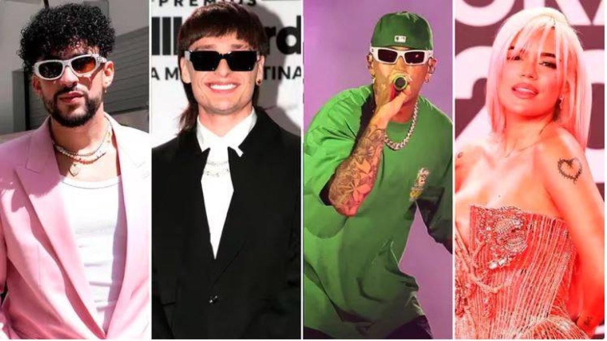 Bad Bunny, Peso Pluma, Feid y Karol G fueron los cantantes que más escucharon los latinos. (infobae)