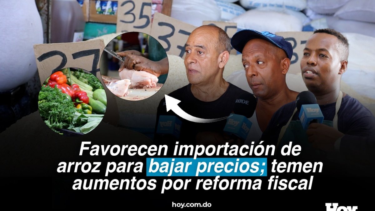 Comerciantes de los mercados de Cristo Rey y Duarte que favorecen importación de arroz. (Ilustración: Félix Rojas).