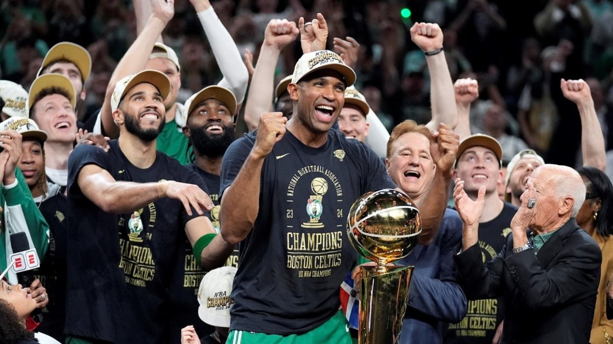 Reacción de Al Horford tras ganar campeonato de la NBA.