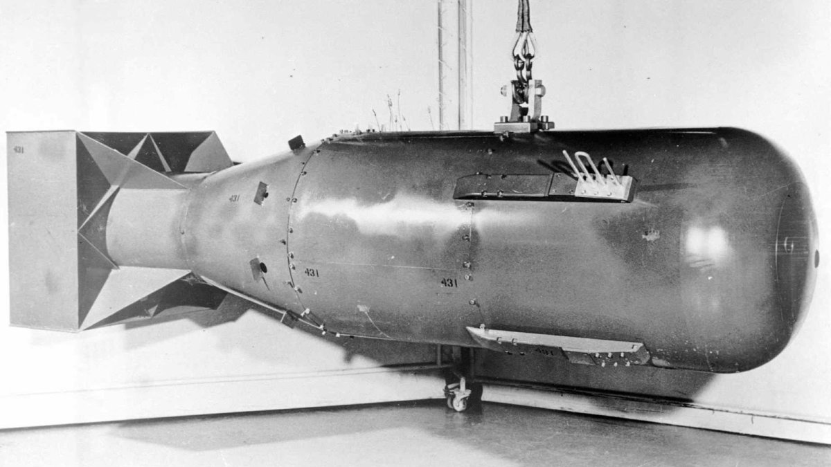 --FILE--This is a file photograph released by the U.S. government in 1960 that shows the Little Boy atom bomb, . (AP Photo/Files)