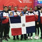 La delegación dominicana de bádminton, ganadora de medalla de plata en los Juegos Bolivarianos que se celebran en Lima,  Perú.