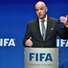 El presidente de la Fifa, Gianni Infantino, durante el encuentro con la prensa.
