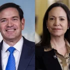 Combo de fotografías de archivo que muestra al secretario de Estado de Estados Unidos, Marco Rubio (i) y la líder opositora venezolana María Corina Machado. EFE/ Jim Lo Scalzo / Will Oliver