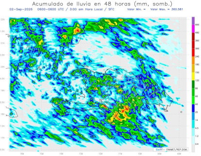 Pronóstico de acumulados de lluvias para las próximas 48 horas. Modelo WRF/SISPI