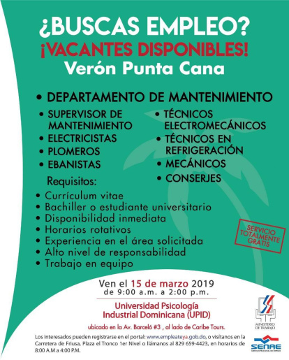 Ministerio de Trabajo invita a Jornada de Empleo en Punta Cana
