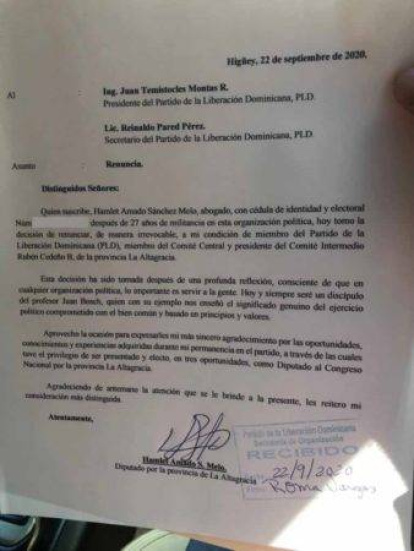 Diputado abandona el PLD tras 27 años de militancia; lea aquí su carta de renuncia,Diputado abandona el PLD tras 27 años de militancia; lea aquí su carta de renuncia