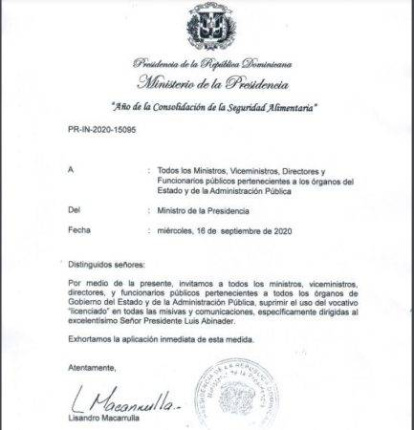 Gobierno pide suprimir la palabra “licenciado” en comunicaciones enviadas a Luis Abinader,Gobierno pide suprimir la palabra “licenciado” en comunicaciones enviadas a Luis Abinader