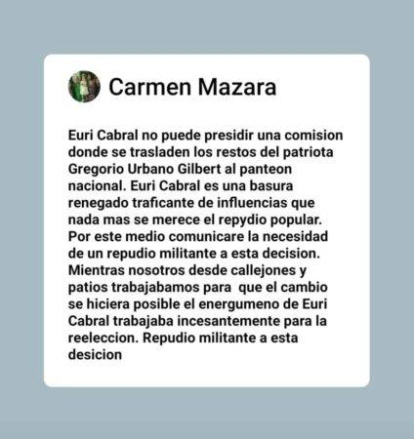 Carmen Mazara se opuso a elección de Euri Cabral para presidir comisión oficial,Carmen Mazara se opuso a elección de Euri Cabral para presidir comisión oficial