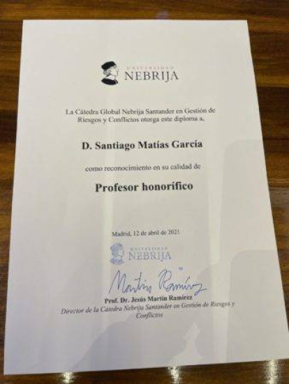 Santiago Matías es profesor honorífico por la Universidad Nebrija de España,Santiago Matías es profesor honorífico por la Universidad Nebrija de España