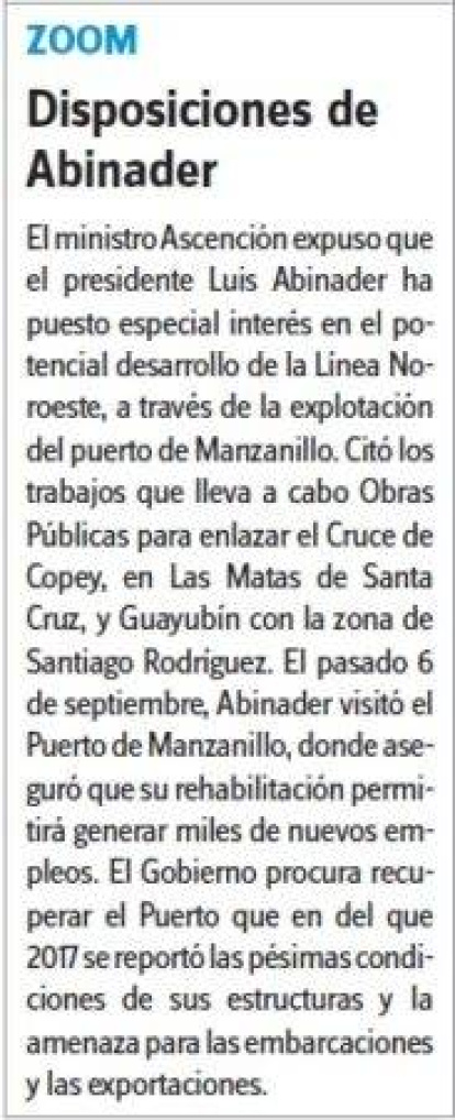 Obras Públicas inicia conexión provincial Puerto Manzanillo,Obras Públicas inicia conexión provincial Puerto Manzanillo