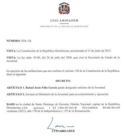 Presidente Abinader designa nuevo ministro de la Juventud,Presidente Abinader designa nuevo ministro de la Juventud