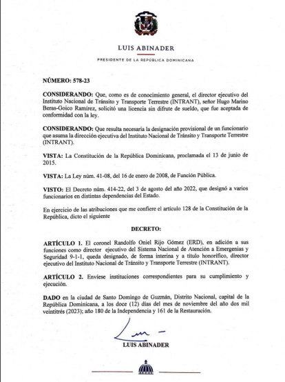 ¡Se fue Hugo Beras! Abinader designa al coronel Randolfo Rijo como director interino del INTRANT,¡Se fue Hugo Beras! Abinader designa al coronel Randolfo Rijo como director interino del INTRANT