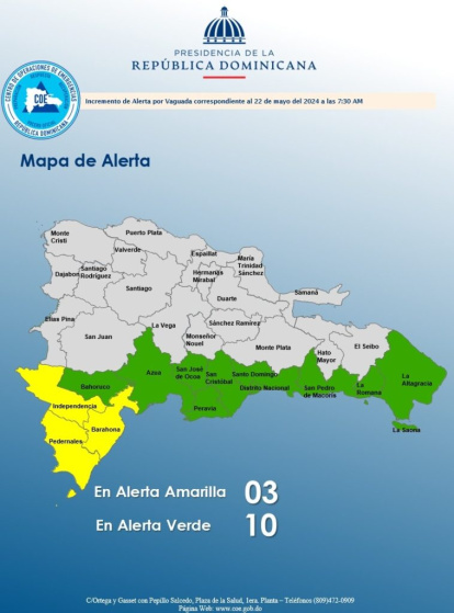 Hay 10 provincias en alerta verde y tres en amarilla por vaguada,Hay 10 provincias en alerta verde y tres en amarilla por vaguada