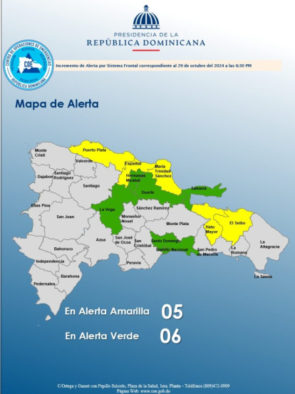 COE eleva a 5 el número de provincias en alerta amarilla,COE eleva a 5 el número de provincias en alerta amarilla