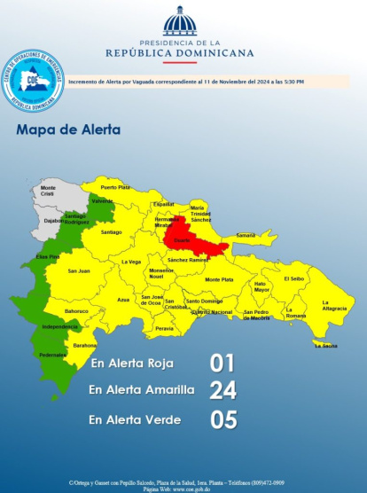 COE coloca a 1 provincia en alerta roja, 24 en amarilla y 5 en verde,COE coloca a 1 provincia en alerta roja, 24 en amarilla y 5 en verde
