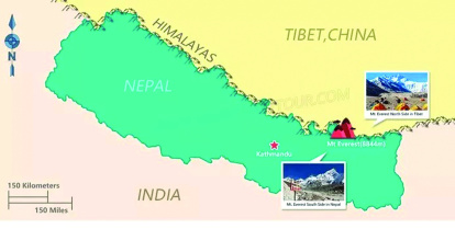 Nepal es un país sin salida al mar ubicado en Asia del Sur. Se encuentra ubicado en el Himalaya, rodeado en el norte por la República Popular China y en el sur por India.