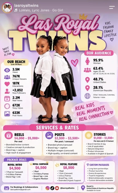 La tarifa de Las Royal Twins. (Imagen publicada por Las Royal Twins.