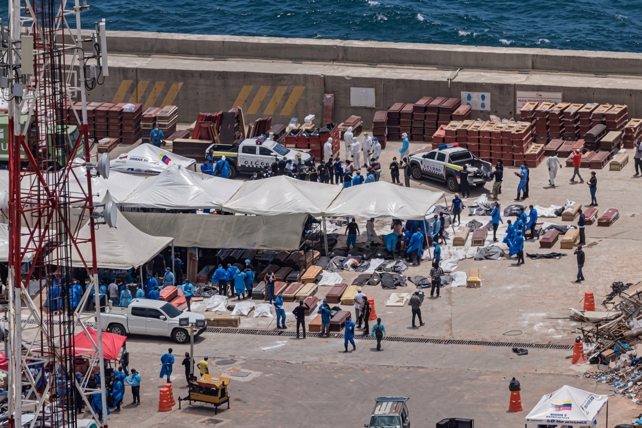 Personas reclaman los cuerpos de sus familiares este lunes en el puerto de La Guaira/Efe.
