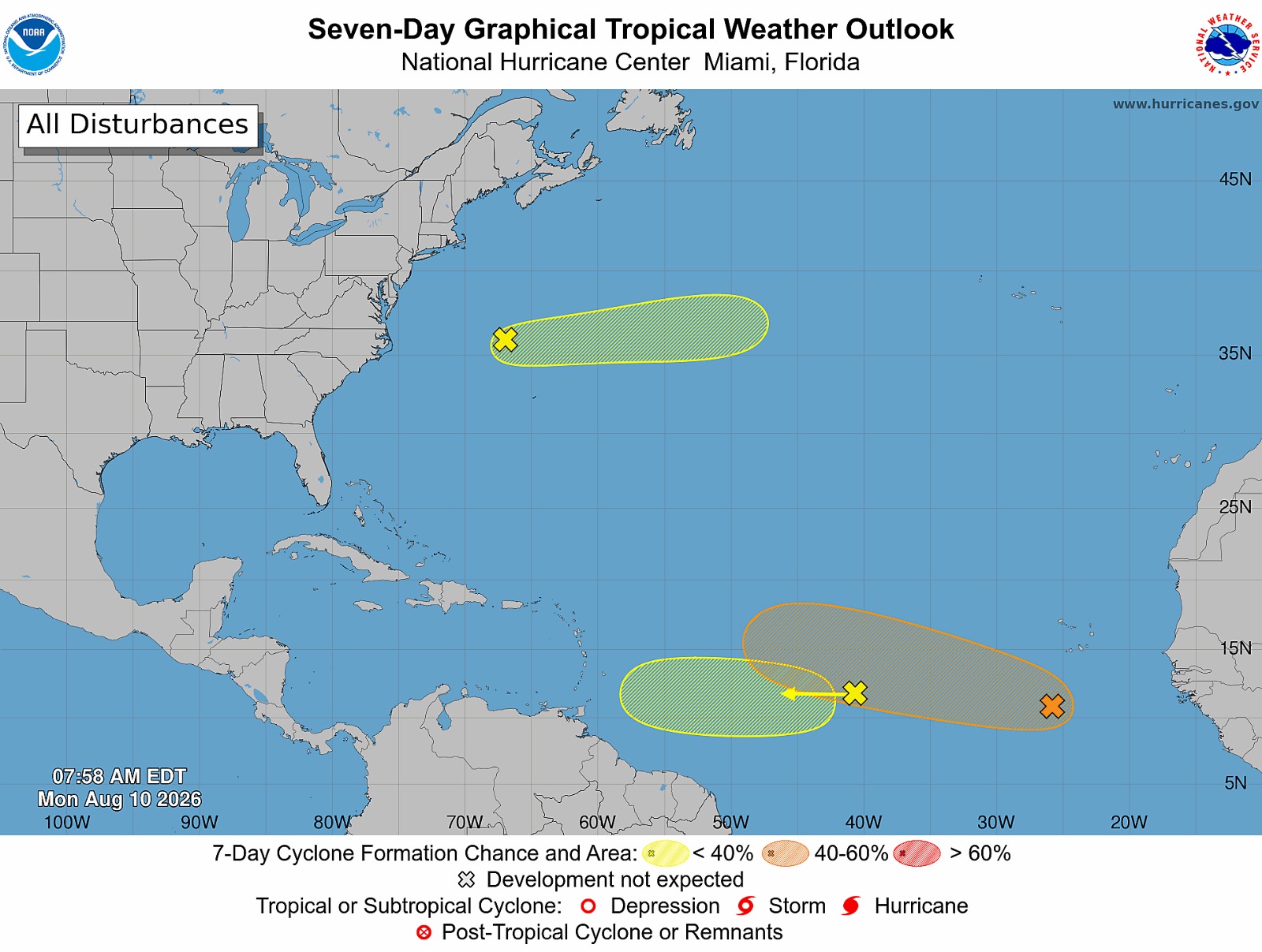 perturbaciones colocadas actualmente por el NHC y el INDOMET.