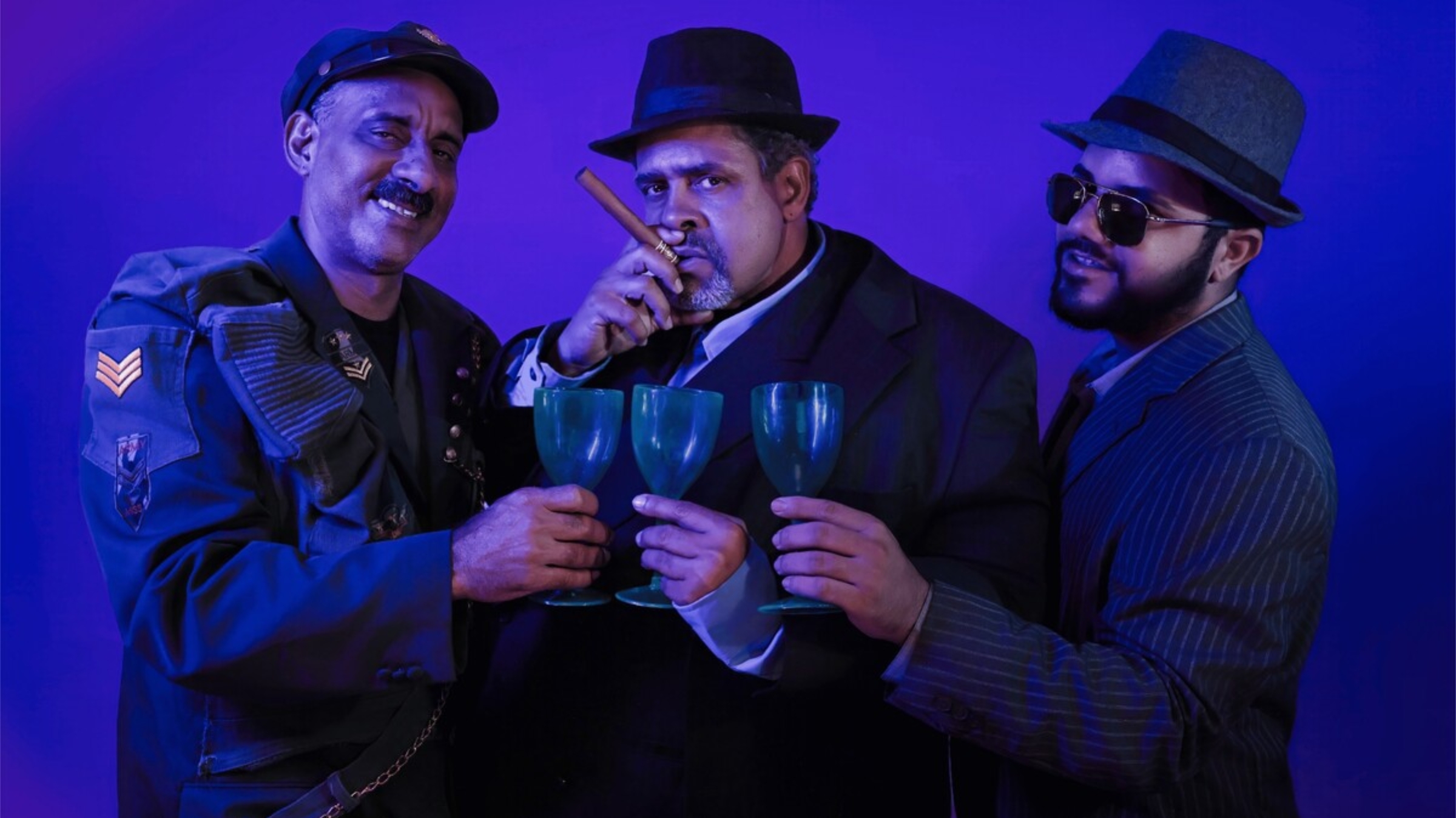 Gerardo Mercedes, Claudio Rivera y Luinis Olaverría, en sus personajes de la obra “Bendito gordo”.
